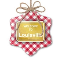 Ornament tiskani jedno oboren žuti put Znak Dobrodošli u Louisville Božić Neonblond