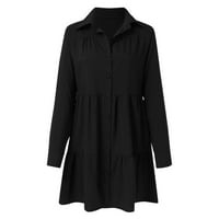 Žene pune boje rever s dugim rukavima Dugačka haljina haljina dolje haljina za ženske ženske casual haljine crna m