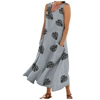 Ljetne haljine za žene bez rukava otisnuta za slobodno vrijeme dužine sunčanja V-izrez Dress Sivi XL