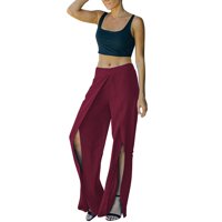 HHEI_K ženska ljetna modna casual split dizajn čvrste boje široke pantalone za noge visoke struk hlače