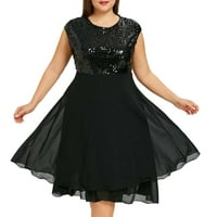 Lilgiuy Plus size haljina bez rukava za žene O-izrez Solid patent zatvarač šifonske haljine midi haljina