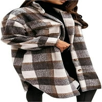 Ženske ležerne kapute sa džepovima dugme spuštaju dugi planeni košulje od brušenih košulja rever vuneni