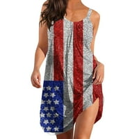 Ženske haljine Dan nezavisnosti Ispiši američku zastavu Okrugli izrez Labavi haljina bez rukava