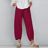 Dabuliu Ženske posteljine pantalone Ležerne prilike labave elastične hlače sa džepovima za žene Trendi
