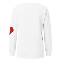 Bikoasu Ženski Ležerni modni modni zaljubljeni Ispiši pulover s dugim rukavima, bijeli, XXL