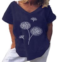 Ženski Ljetni V-izrez Dandelion Print Majica Bluza Labavi Ležerne vrhove Plus Size