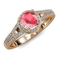 Ružičasti turmalinski i dijamantni ruši zaručni prsten 1. CT TW u 14K ružičastog zlata.Size 5.5