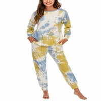Rejlun Dame Pajamas Set Tie Dye Noćna odjeća PJS Labava odjeća za spavanje TOP I PANT SLEEP HOOME Odjeća žuta i plava XXL