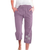 Ylioge ženske ljetne kaprisu džepove Lanen Capri cvjetni pravne hlače Ležerne prilike izlaske opuštene
