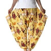 Yievt muške cvjetne hlače čišćenje modnih tiska pamučne pantalone elastične čipke-up noge labave hlače