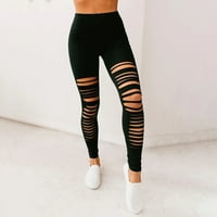Ženske rastezanje joge pantalone Slim Fit Ripped rupa elastična visoka struka Jednobojna gamaše modne