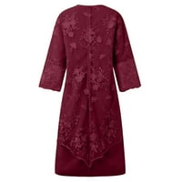 Ženska haljina casual modna čipkasta vezom srednje duge dužine dvije set haljine, vino, xxxl