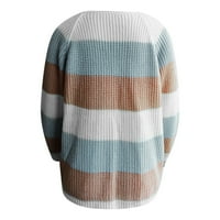 VBNERGOIE Ženska ležerna okrugla vrat Retro boja blokira u boji trake džemper dukseri za muškarce Svjetlo S pletene džemper mornarice
