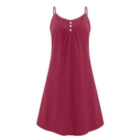 Clearsance Ljetne haljine za žene bez rukava kratka ležerna A-line ispisana V-izrez Crvena 2xL