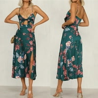 Haljine za žene plus veličina ženska elegantna V-izrez A-line bez rukava cvjetna duga vruća prodaja