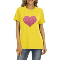Ženska majica s kratkim rukavima, ljetni vrhovi za ženske kratke majice Žene Glittery Heart Grafic Tee