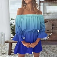 Ljetne haljine za žene izvan ramena Labavi otisnuta mini a-line Club haljina s rukavima Blue XXL