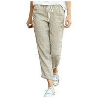 Duge pantalone za žene Ženska casual vučna elastična struka pamučna posteljina devet-četvrtine hlače