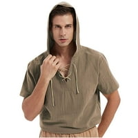 Simplmasygeni muške košulje za čišćenje pune boje, ležerni čvrsti pulover V-vrat pamučni posteljina