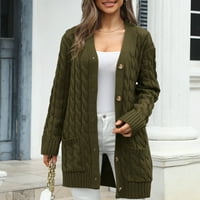 Ženski uvidni kukičani džemper od kardiganca čvrsta boja lagana tunika maslina zelena m