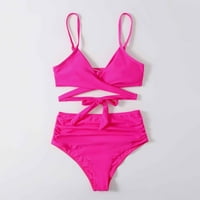 Kupaći kostimi Bikini High Struk modne žene Split kupaći kostim Show Squik Prilaz Cross Bikini Hot Pink