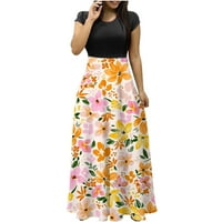 Ženske maxi haljine za ljeto cvjetna dugačka haljina kratki rukav okrugli vrat majica sa okruglim kratkim