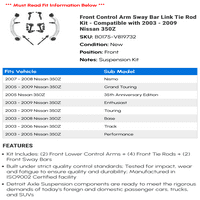 Prednja kontrolna ruka Sway bar veza kravata kita - kompatibilan sa - Nissan 350z 2008