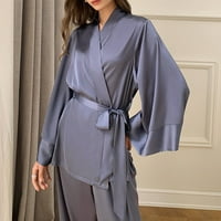 Žene satenske pidžame set s dugim rukavima Kardigan za spavanje svilena noćna odjeća V-izrez PJS set