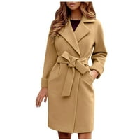 Ženski vintage kaputi dugi rukav džep vuneni kaput jakna toplo dugačka odjeća za cijelu kaputu Čvrsti