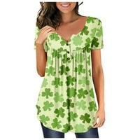 Plus veličina Svetog Patrickovih vrhova za žene casual gumb izrez majice kratki rukav zeleni shamrock