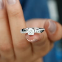 Klasični prsten za angažman moissanite sa bočnim kamenjem, srebrnom srebrnom, SAD 10,50
