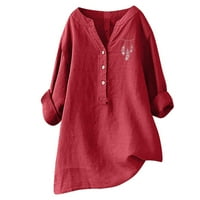 Ljetna štedna klirenska bluza xihbxyly ženska bluza od tunika moda moda plus size čvrsta pamučna posteljina