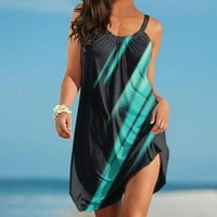 Ženska ljetna casual majica haljina plaža Poklopac za kravata Dye Ispis Rezervoarska haljina labava A-line Swing kratka CAMI sunčana haljina