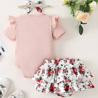 Baby Girl Odjeća od novorođenčadi, novorođenčad ruffle ruffle ruff + cvjetni kratke hlače + slatka traka