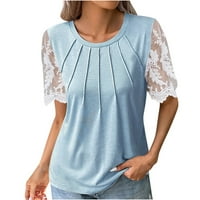 Patlollav ženska čvrsta majica čipka čipke kratkih rukava bluza okrugla vrat casual vrhovi prodaja ili