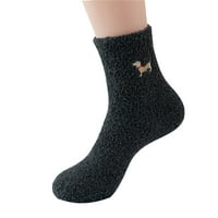 Ženske čarape Zimska čvrsta boja Coral Velvet Plish topli kućni čarapi za tisak pasa
