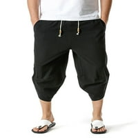 Muške posteljine pamučne kapri hlače labave fit elastične struine pantalone domaće rublje široke noge vrećice harem hlače sa džepom