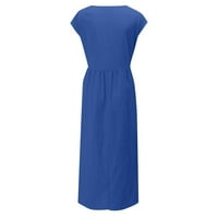 Ženske haljine kratki rukav maxi casual solid a-line vrat broda ljetna haljina kraljevska plava l