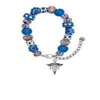 Delight nakit silvertone Caduceus - PT Blue Paw Print Narukvica od perle, 7 + 2