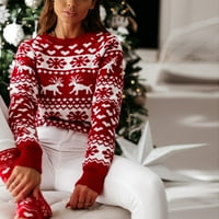 Labakihah Dukseri za žene Žene O vrat Elk Snowflake Božić Xmas pulover Duks pletene vrhove bluza crvena