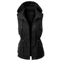 DRPGunly zimski kaputi za žene s kapuljačom bez rukava bez rukava bez rukava, kaputi za žene Black XL