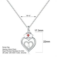 Pokloni medicinske sestre za žene Sterling Srebrna ogrlica sa ogrlicom od srca Početna ogrlica za srce