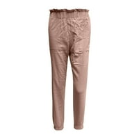 Ženske konusne hlače pamučne posteljine nacrtaju elastične struke hlače casual pantalone harem hlače sa džepovima xxxl & ružičasta