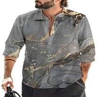 Muški majice Henley izrez ljeto plaža pamučna posteljina casual majica prugasti cvjetni tisak dugih