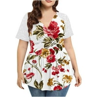 Trendi vrhovi za žene plus veličine čipka kratkih rukava TOPLY Flowy Tunic T majice cvjetni ispis nagledne dressy bluze