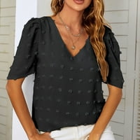 Ženske majice Moda Žene Ležerne prilike, pamučna posteljina veznog veznog rukava majica TOP Black XXL