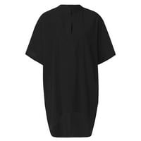 Crne majice za žene modni ljetni casual labavi V-izrez s kratkim rukavima od punog vrhova bluza