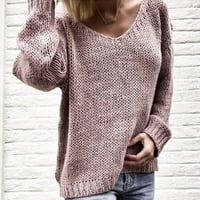 Ženska modna V-izrez dugih rukava sa punim bojama i pleteni džemperi Fragarn m