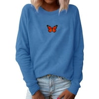 WOEWVNM Žene vrhovi ženski leptir Print O izrez Loose džemper s dugim rukavima Casual Bluza TOP Holiday
