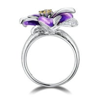 Gudne breze ljubičaste cvijeće Rhinestone Inlaid ženski prsten za prste vjenčani poklon poklon bakar,